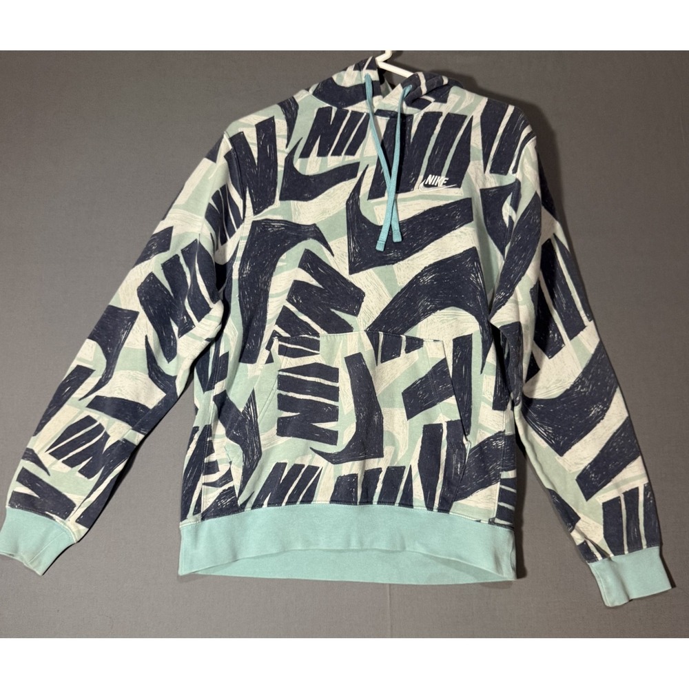 Nike Hoodie Mens Small Teal Graphic Fleece Pullover Sweatshirt DB4607-464